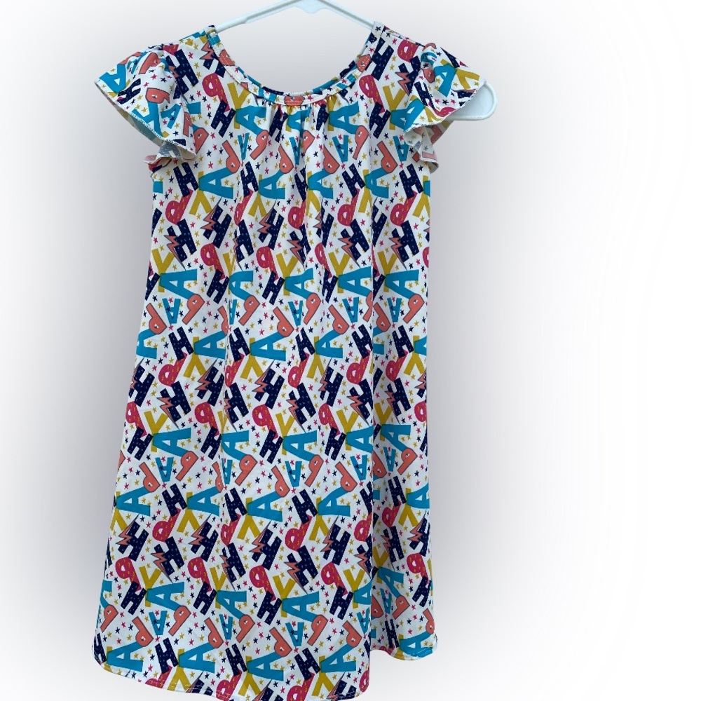 Dot Dot Smile Happy Print Kids Swing Dress - Multicolor, size 7